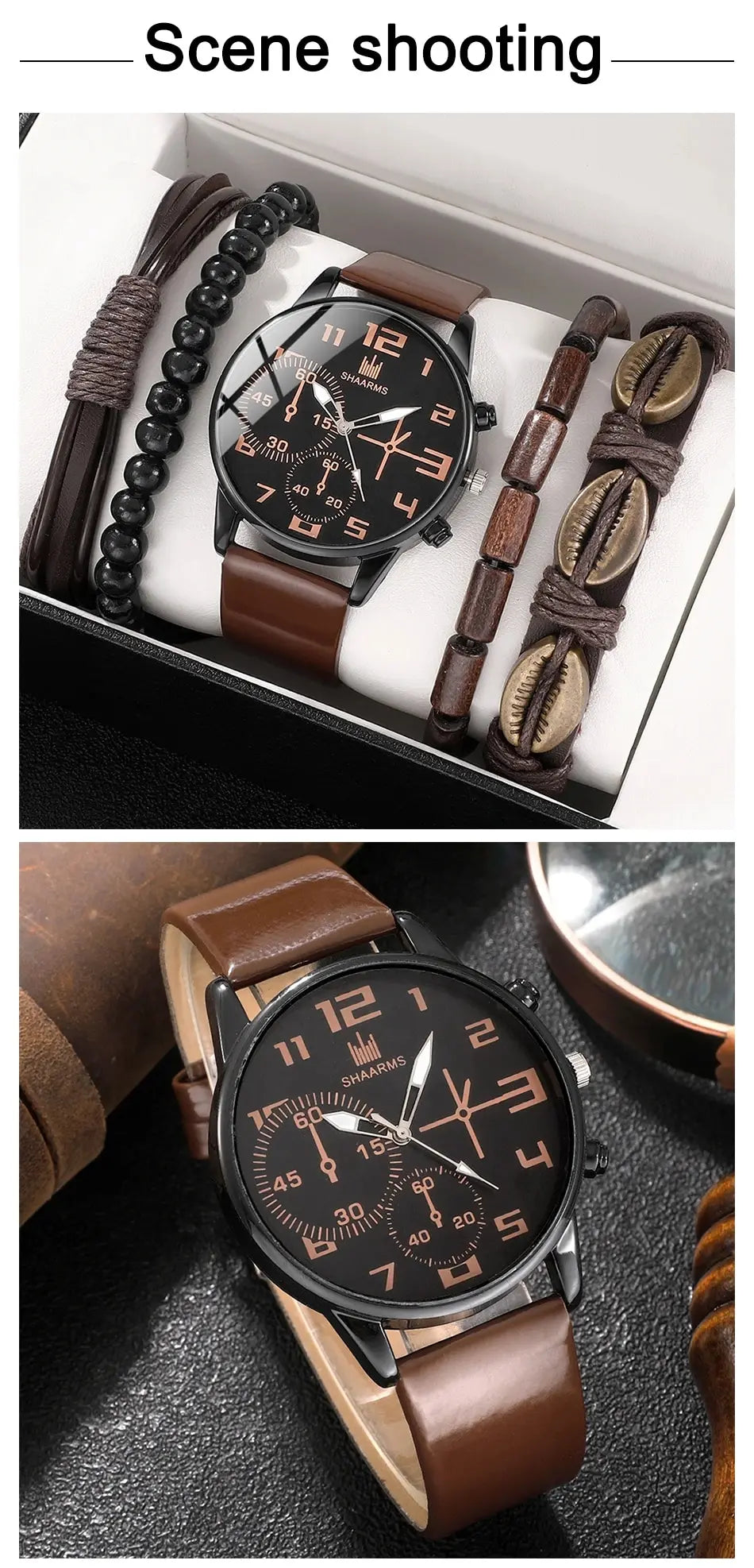 Men's Brown Leather Strap Wrist Watch