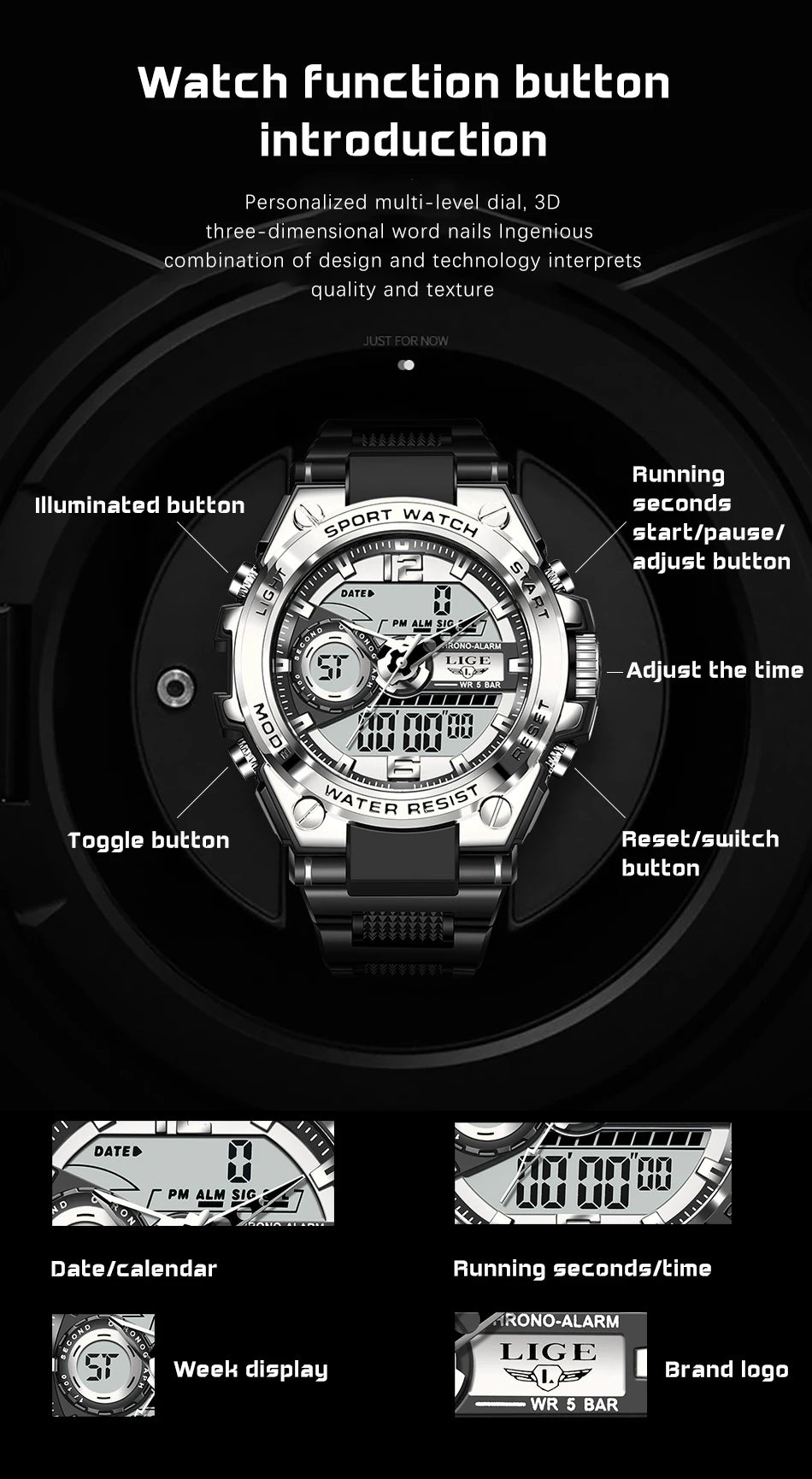 Men's Military Style Bulky Wrist Watch