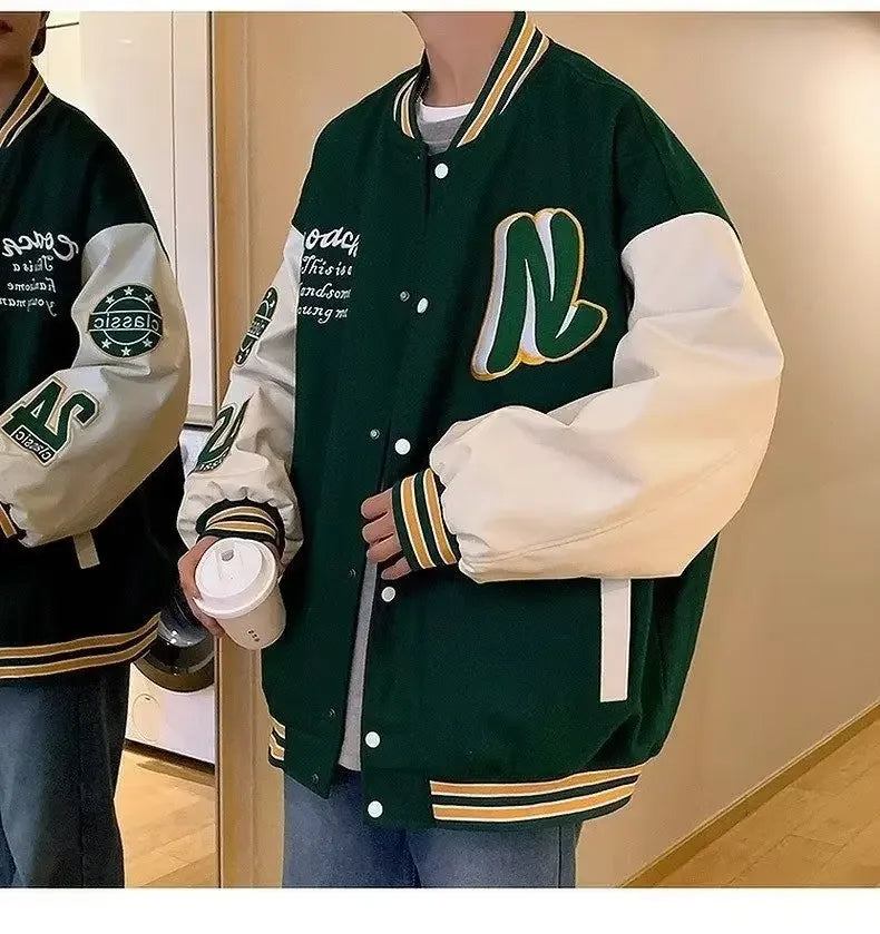 Men's Varsity Buttoned Jacket Loose Fit