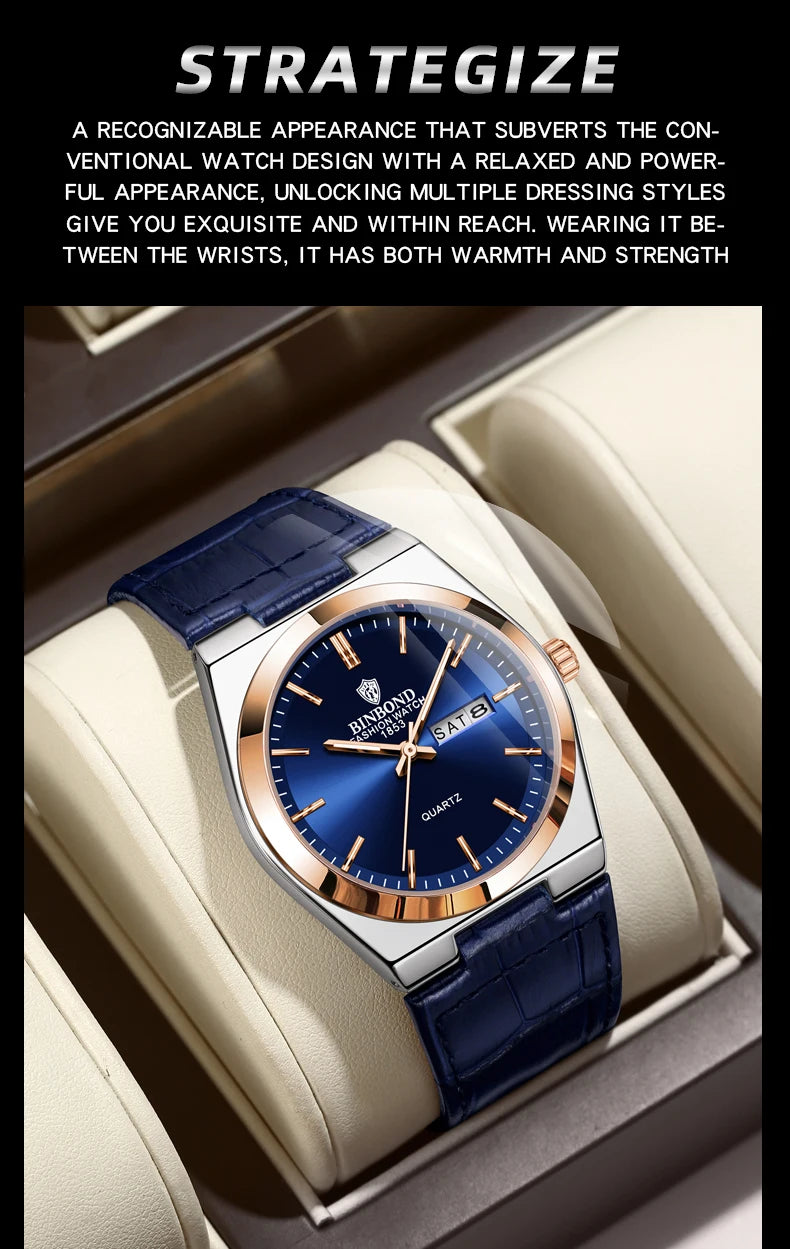 Men's Blue Leather Strap Watch