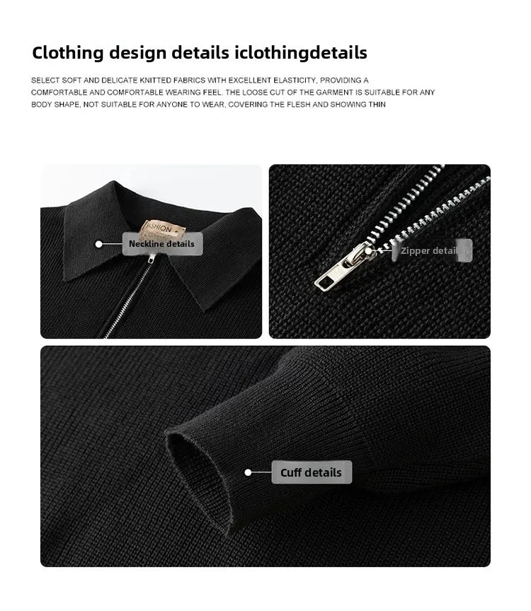 Men's Collared Knitted Zip up Hoodie