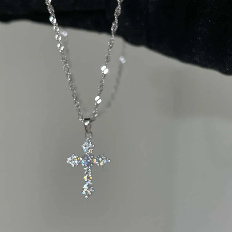 Women's Christian Cross gothic Style Crystal Necklace