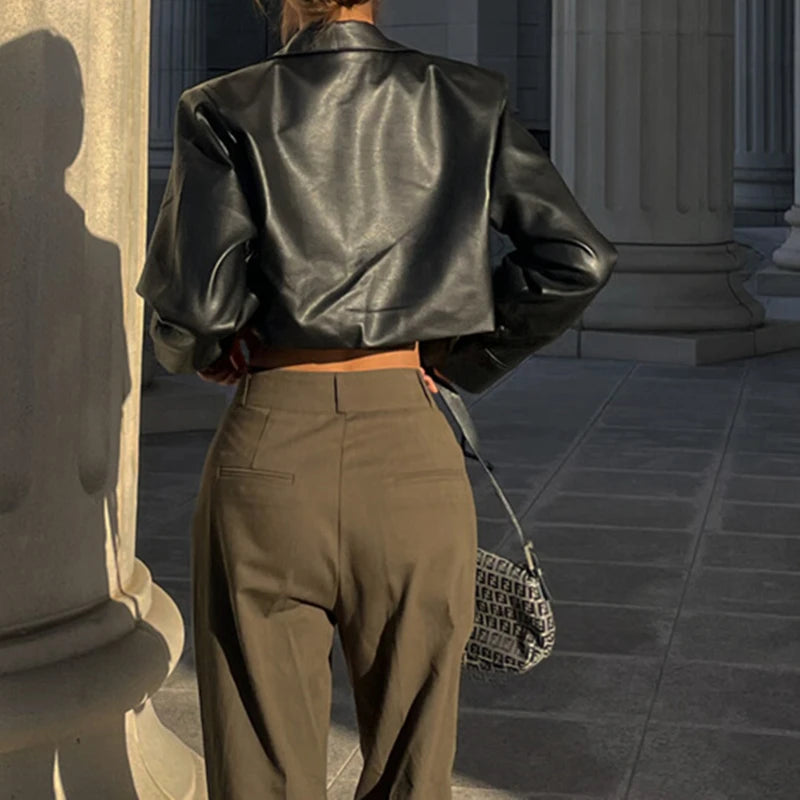 Half Length Collared Women's Leather Jacket