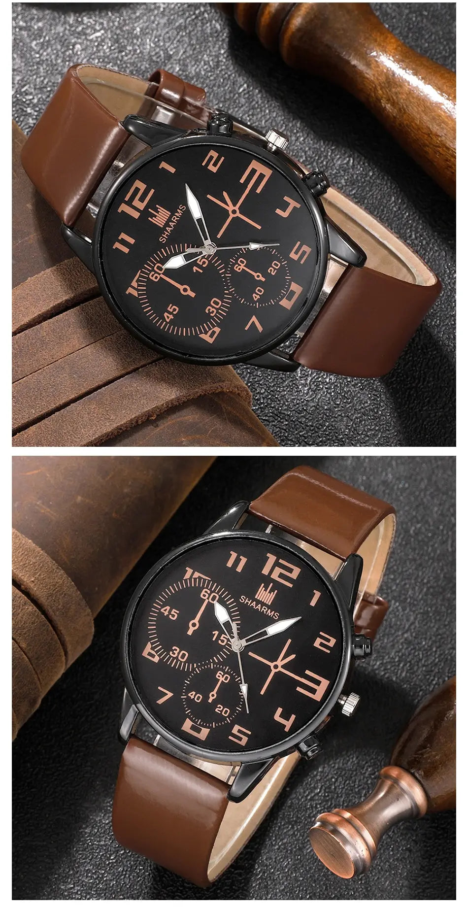 Men's Brown Leather Strap Wrist Watch