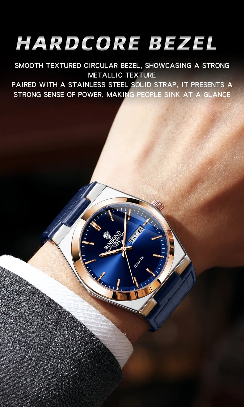 Men's Blue Leather Strap Watch