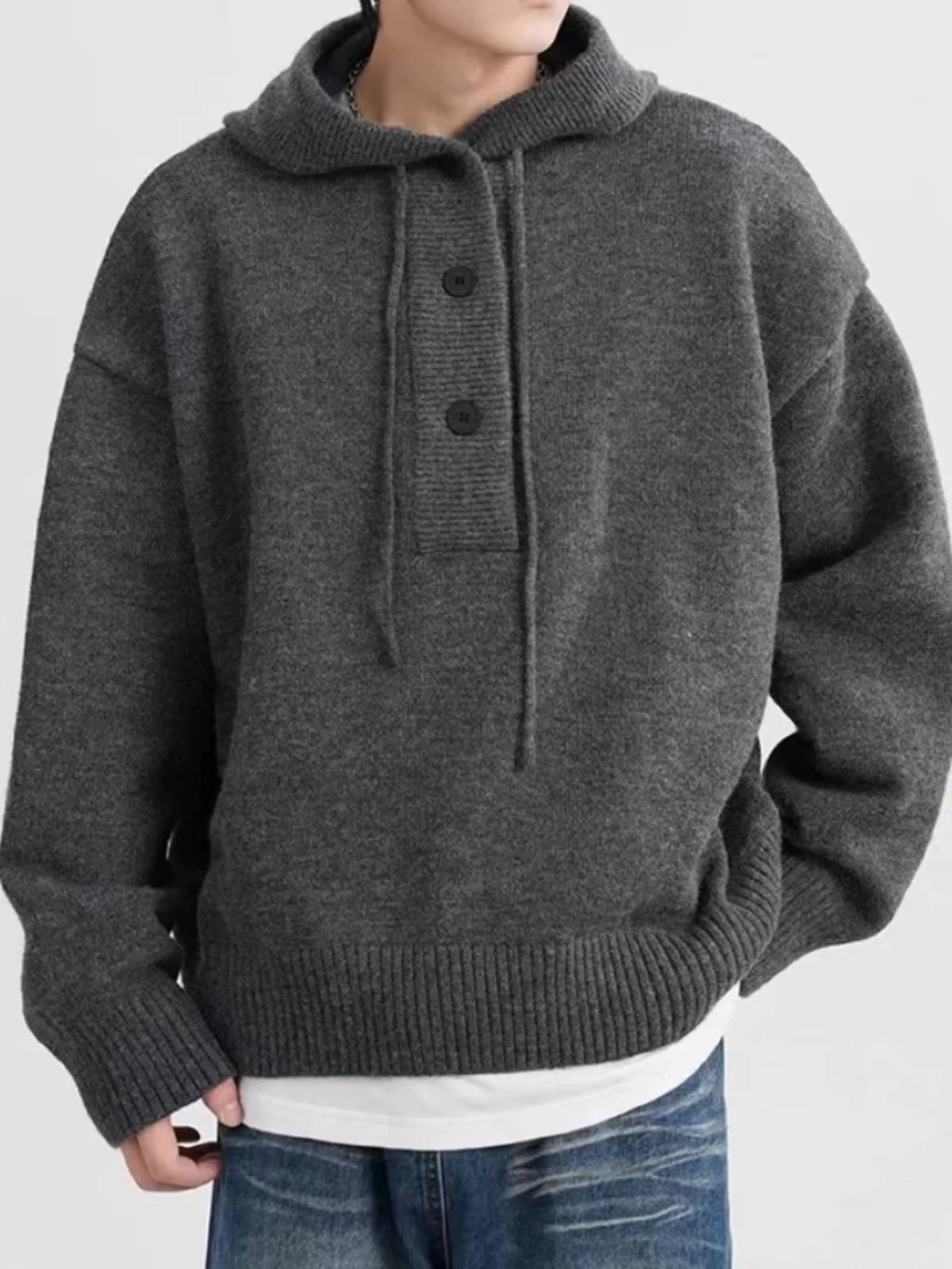 Men's Buttoned Wool Hoodie