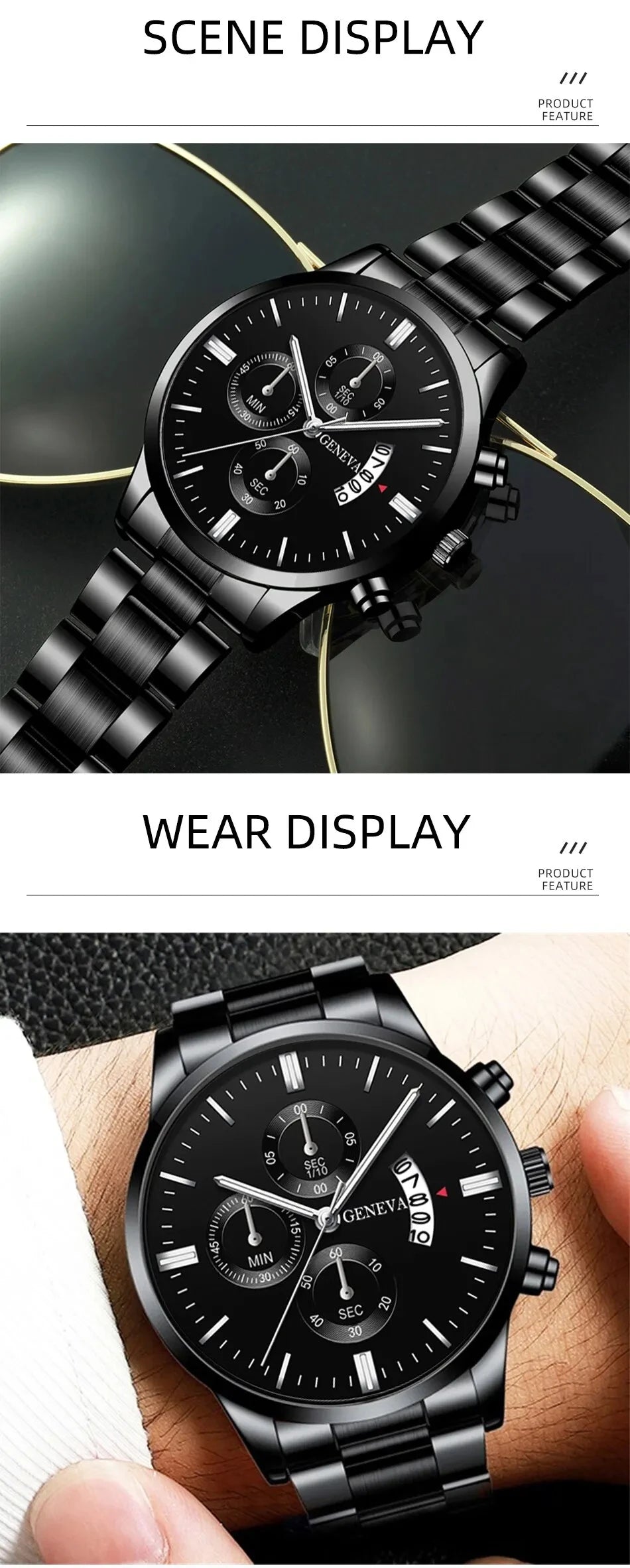 Men's All Black Metal Wrist Watch