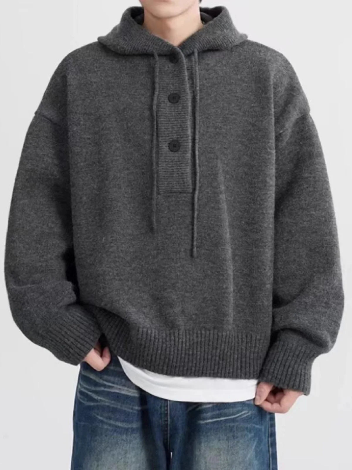 Men's Buttoned Wool Hoodie