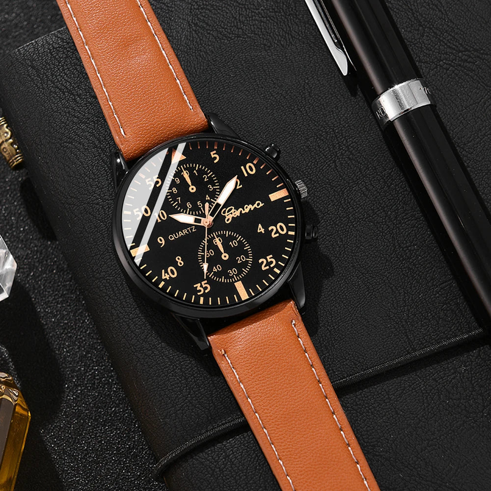 Men's Brown Leather Strap Wrist Watch