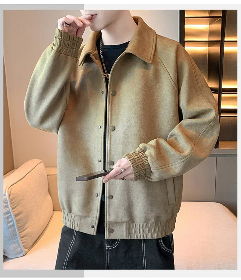 Men's Suede Retro Collared Jacket