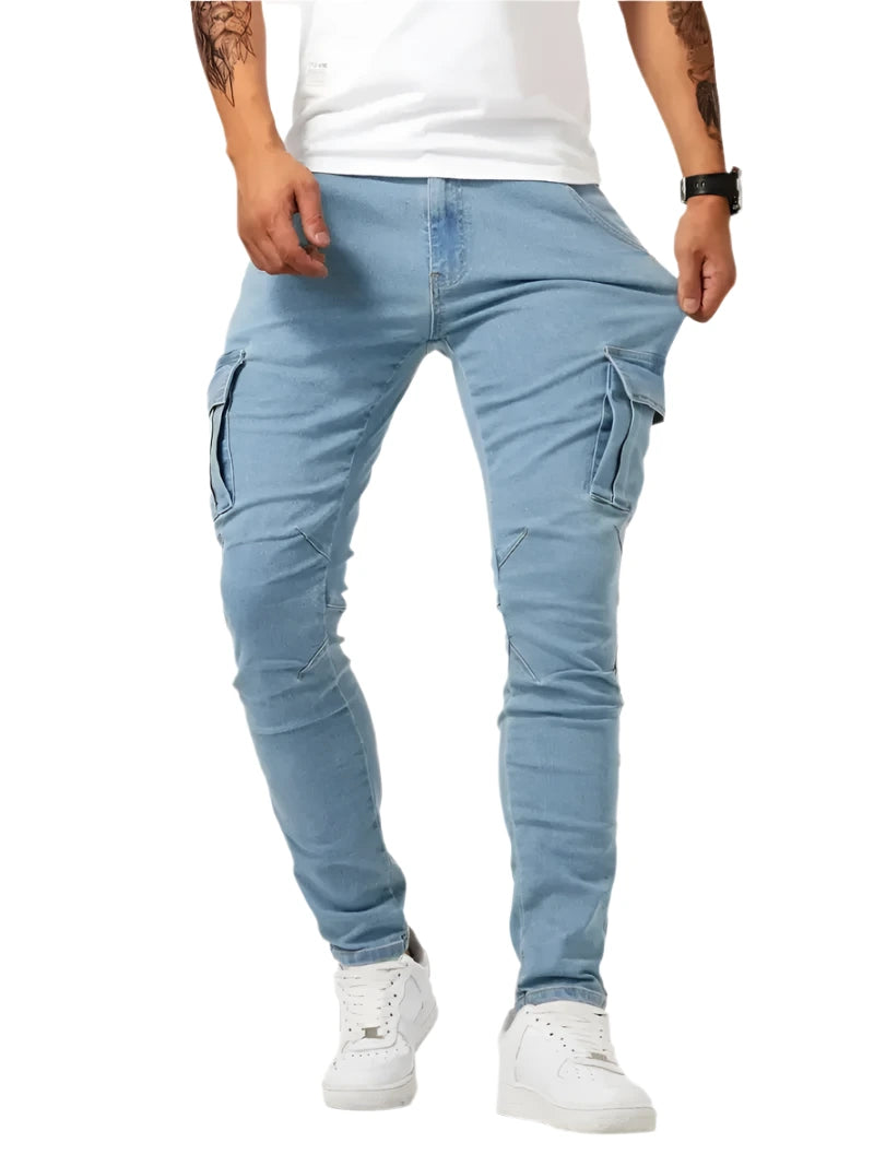 Men's Slim Fit Elastic Cargo Jeans
