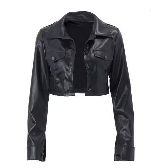 Half Length Collared Women's Leather Jacket