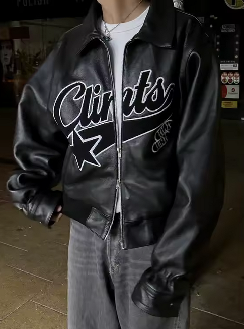 Men's Retro Style Leather Bomber Jacket