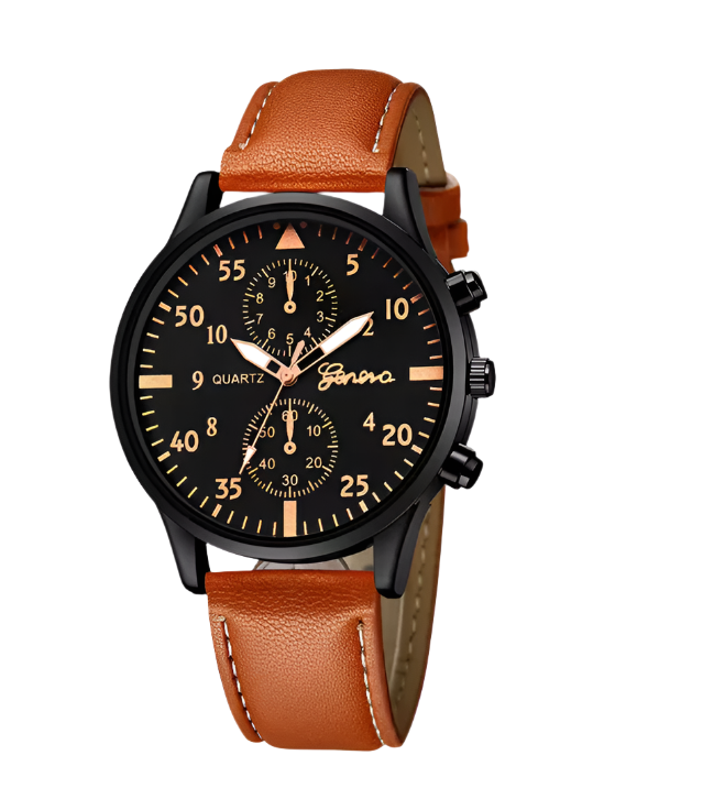 Men's Brown Leather Strap Wrist Watch
