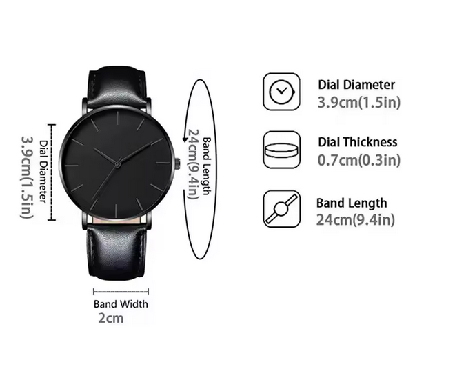 Men's Night Black Leather Strap Wrsit Watch