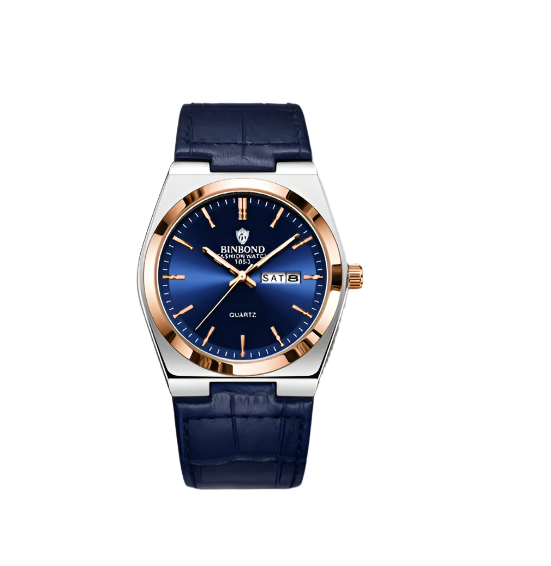 Men's Blue Leather Strap Watch