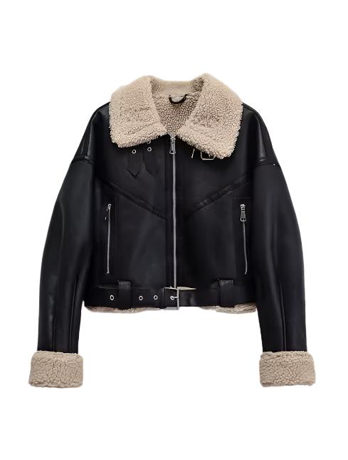 Women's Wool Collared Leather Jacket