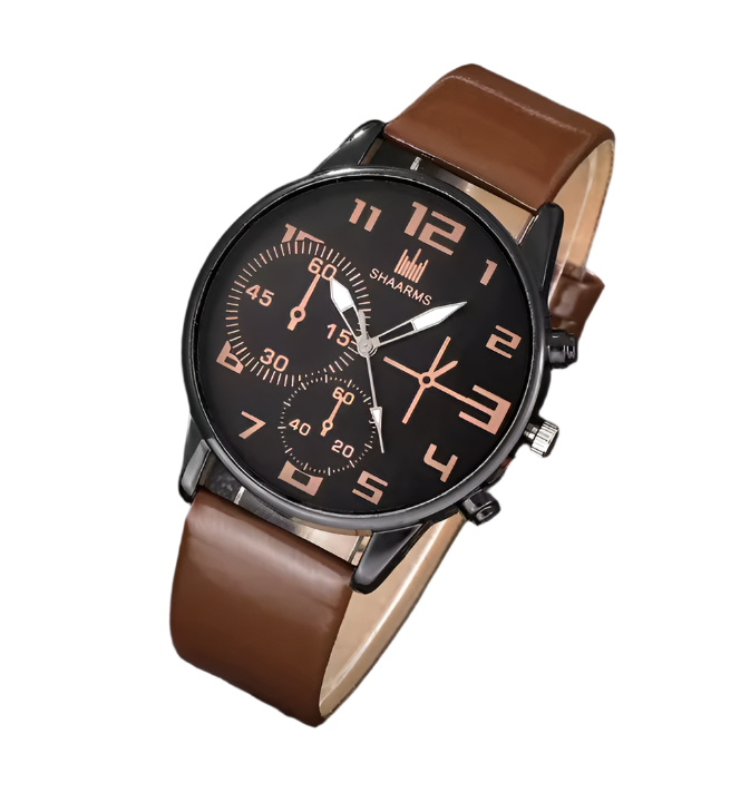 Men's Brown Leather Strap Wrist Watch