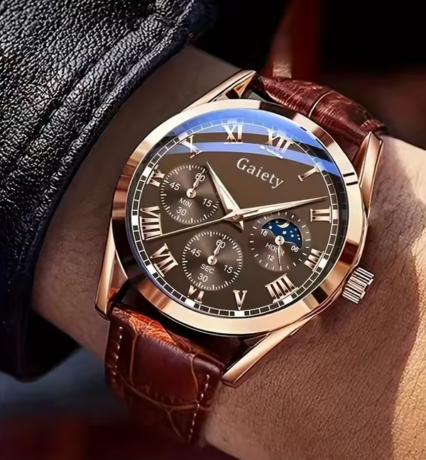 Men's Brown Leather Strap Wrist Watch