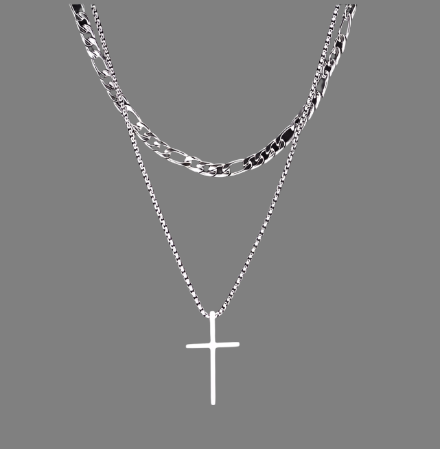 Men's Christian Cross Mulitilayered Lariat Necklace