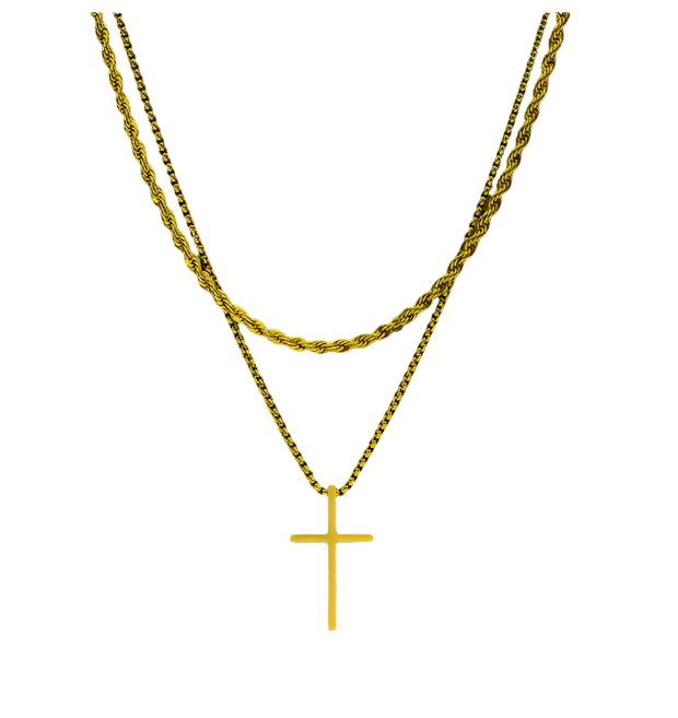 Men's Christian Cross Mulitilayered Lariat Necklace