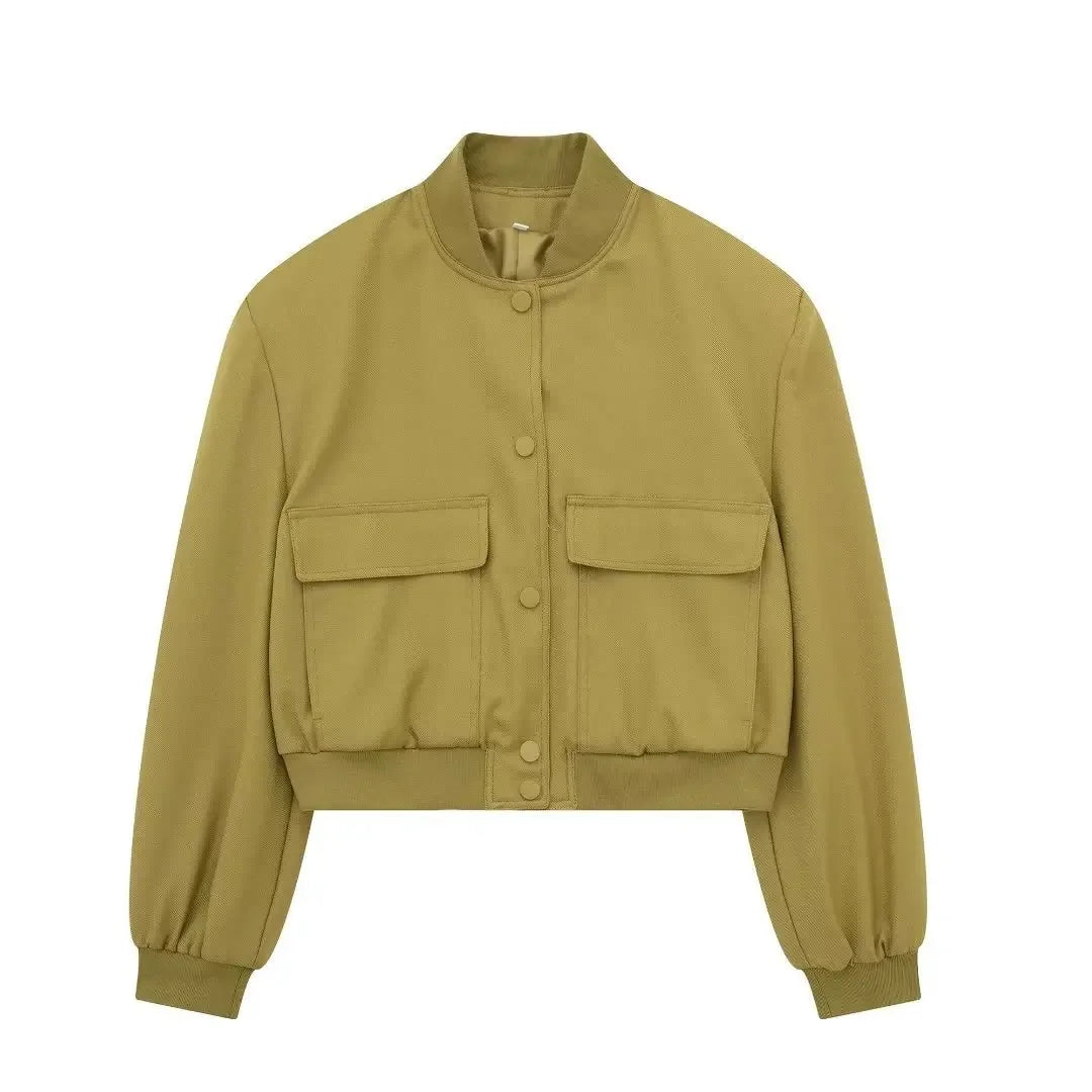 Women's Button Vintage Bomber Jacket