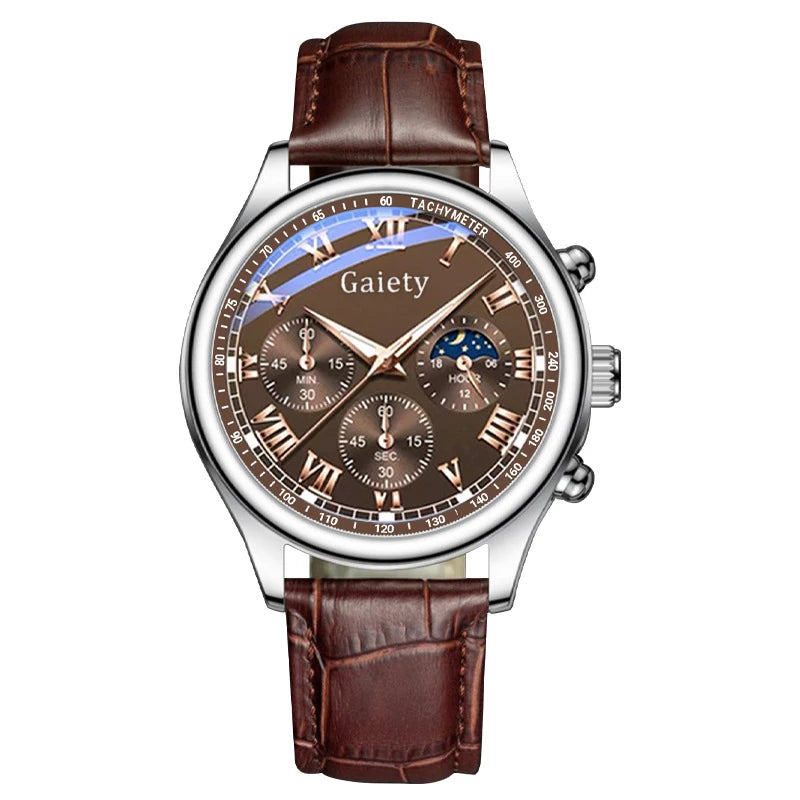 Men's Brown Leather Strap Wrist Watch