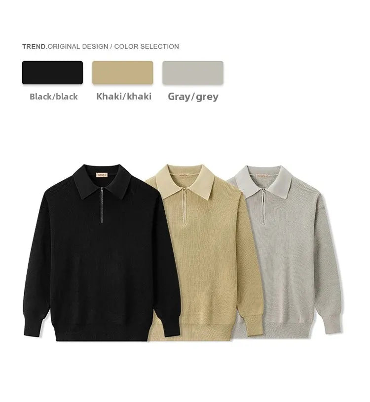 Men's Collared Knitted Zip up Hoodie