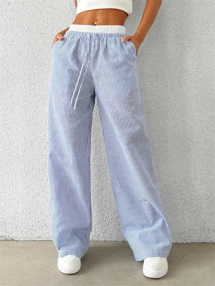 Women's Loose Fit Striped Trousers
