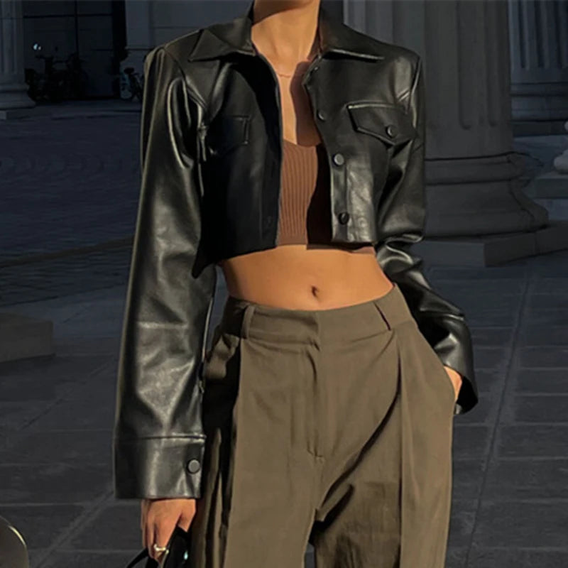 Half Length Collared Women's Leather Jacket