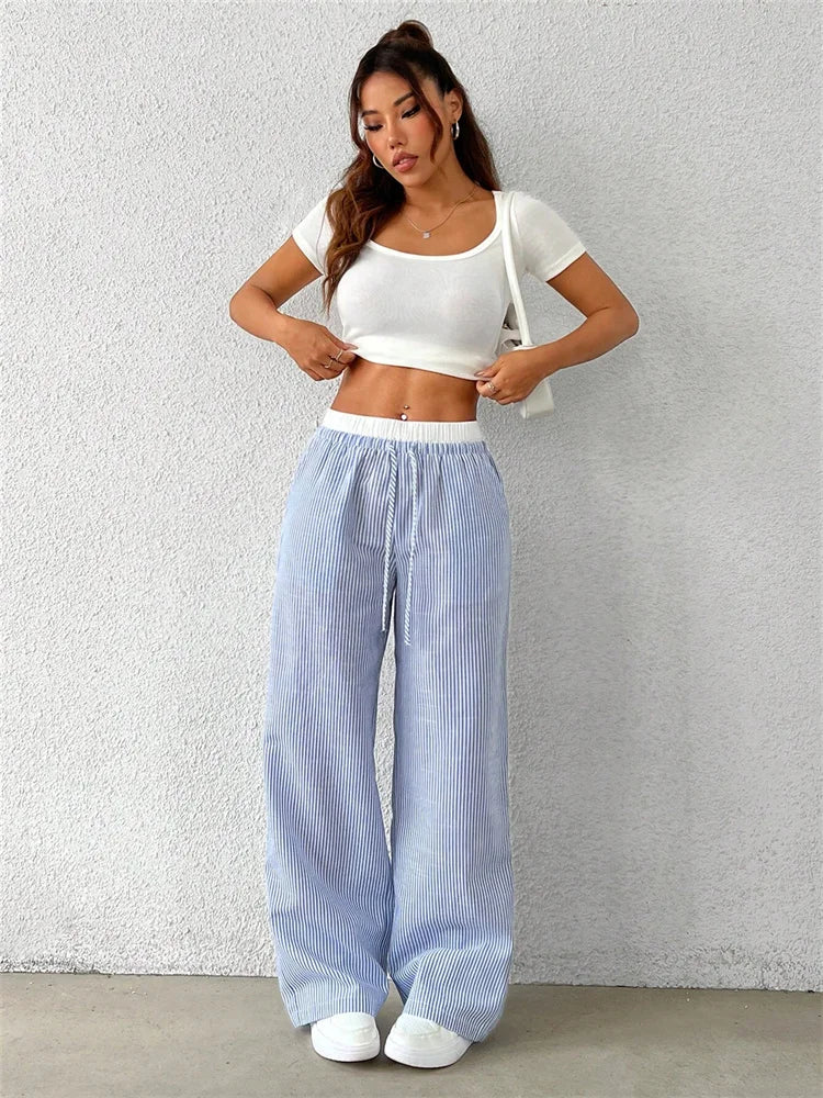 Women's Loose Fit Striped Trousers