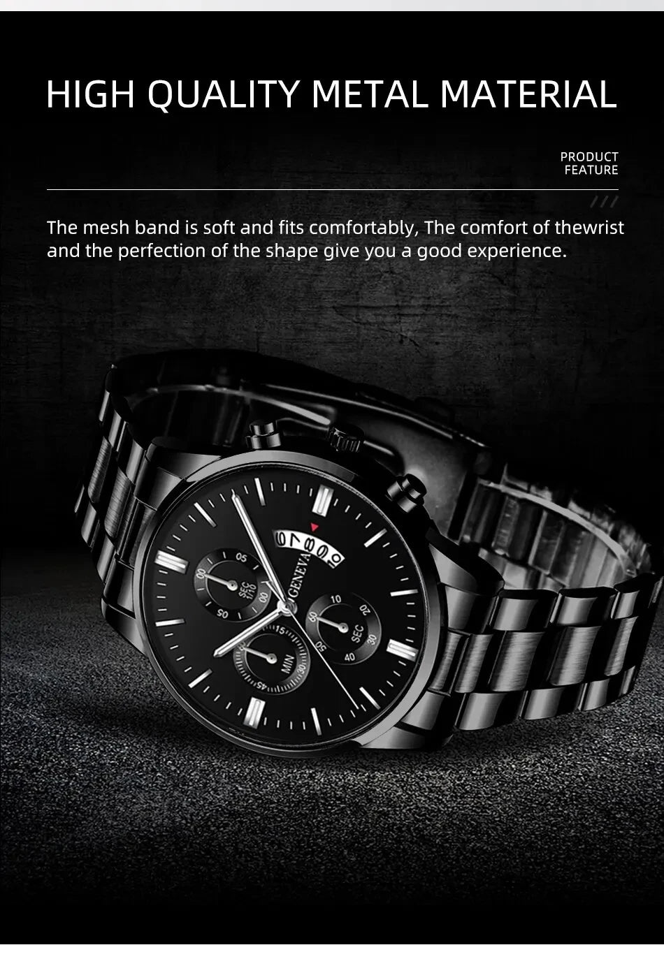 Men's All Black Metal Wrist Watch