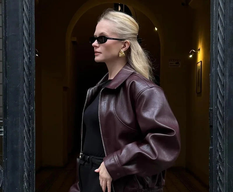 Women's Vintage Leather Jacket Loose Fit