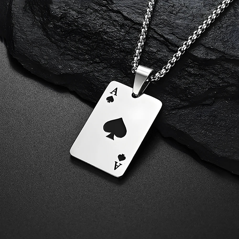 Men's Poker Style Stainless Steel Necklace
