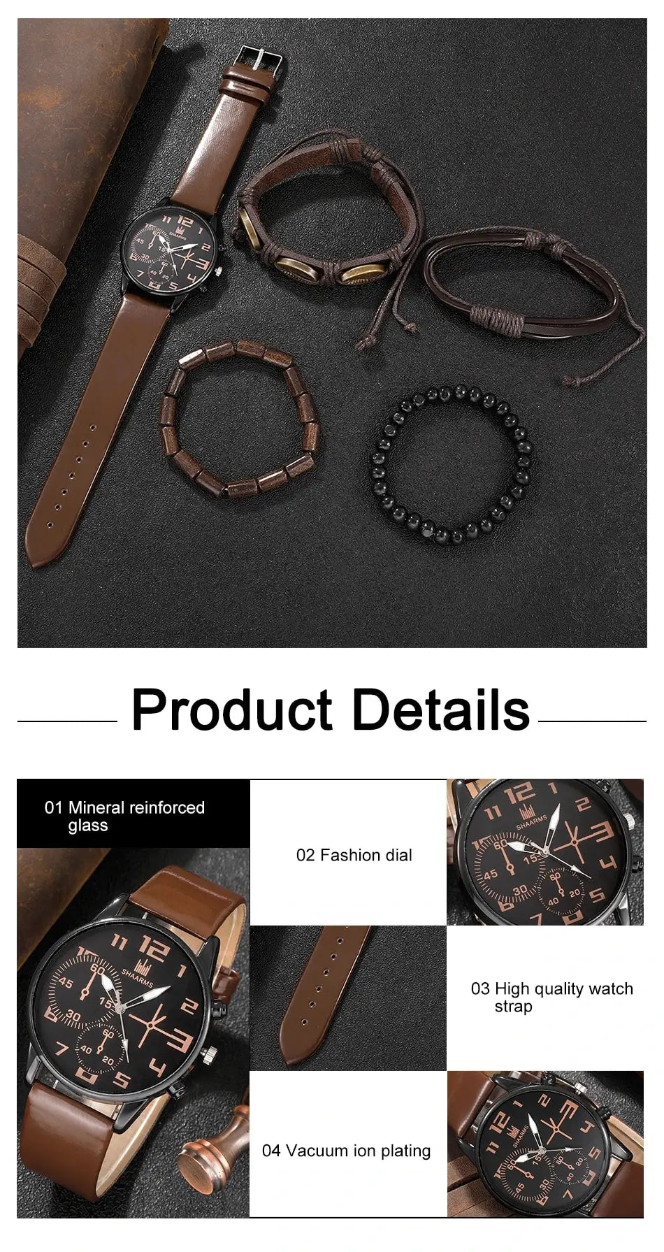 Men's Brown Leather Strap Wrist Watch
