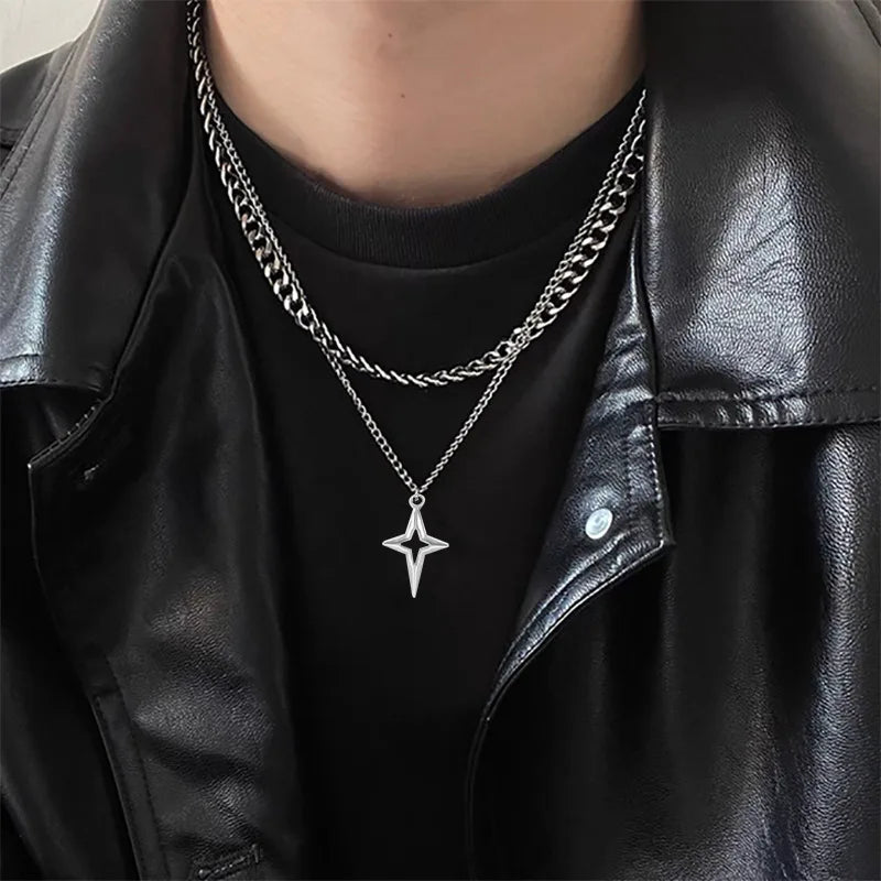 Men's Lariat Multilayered Stainless Steel Necklace