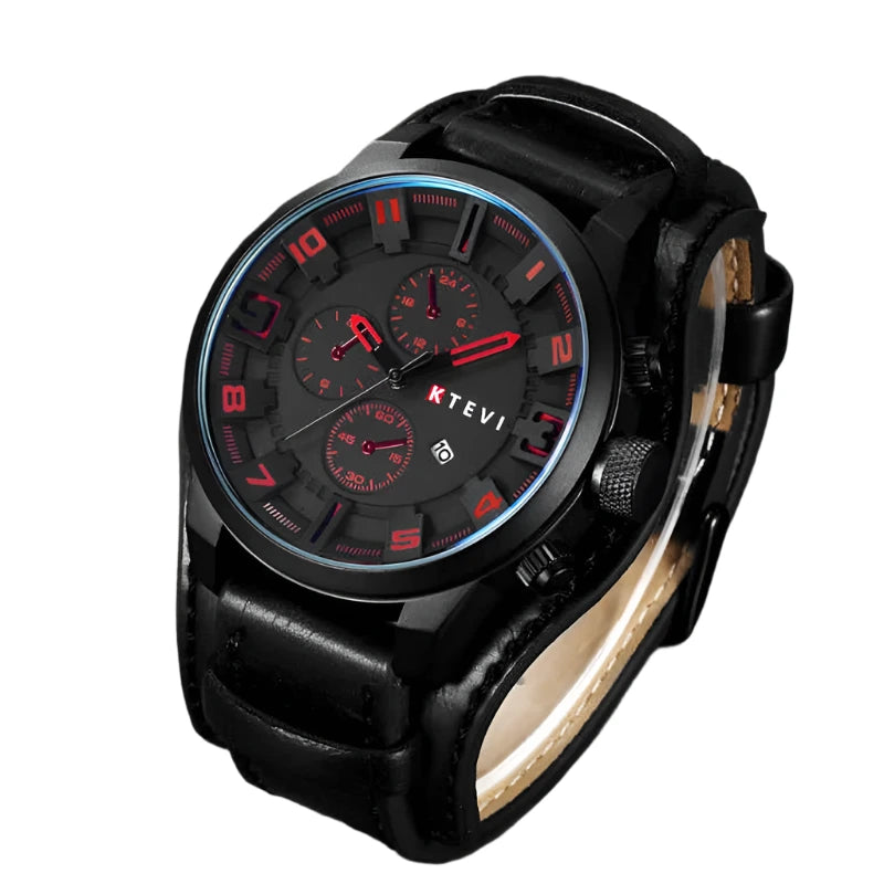 Men's Bulky Leather Strap Wrist Watch