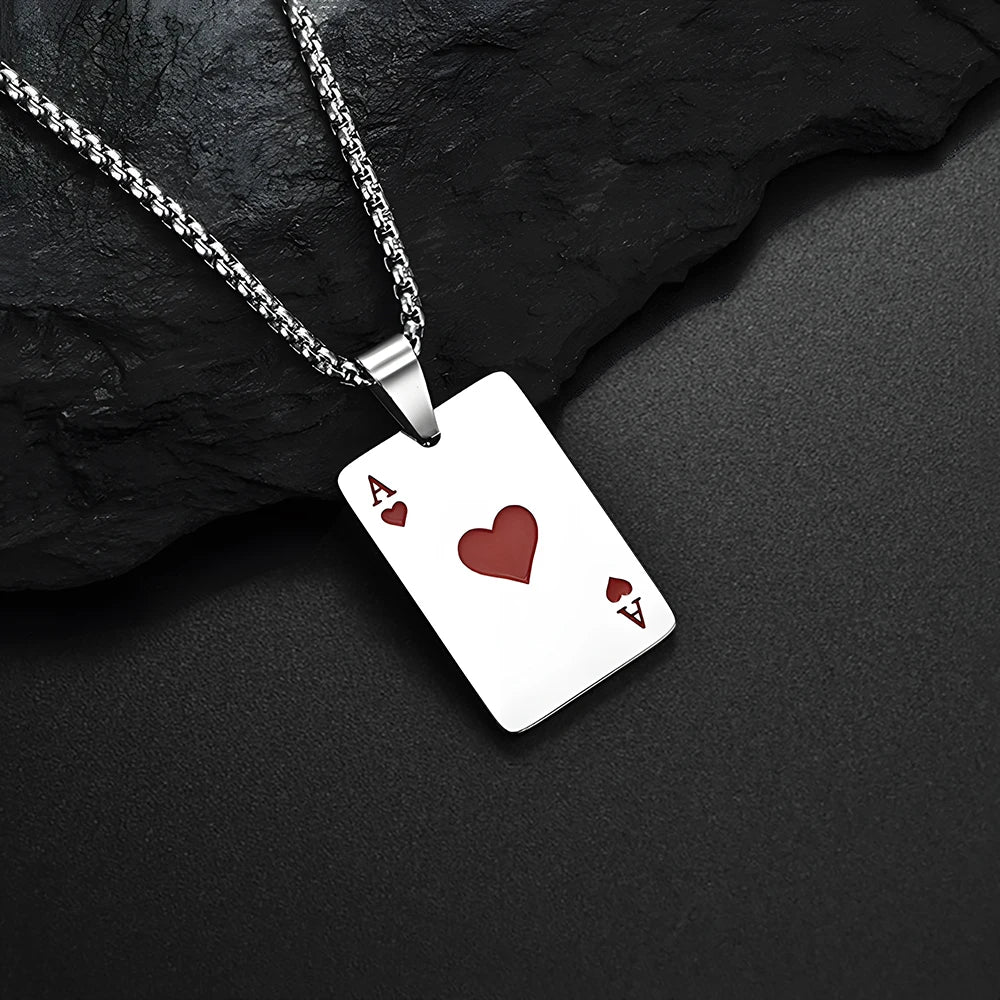 Men's Poker Style Stainless Steel Necklace