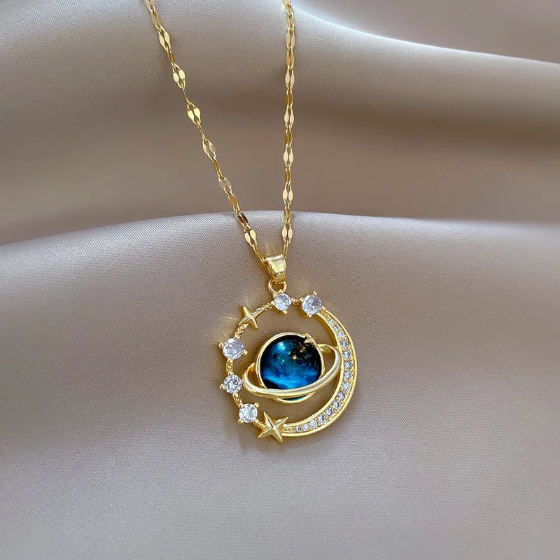 Women's Cosmic Golden Neclace Starry Pendant