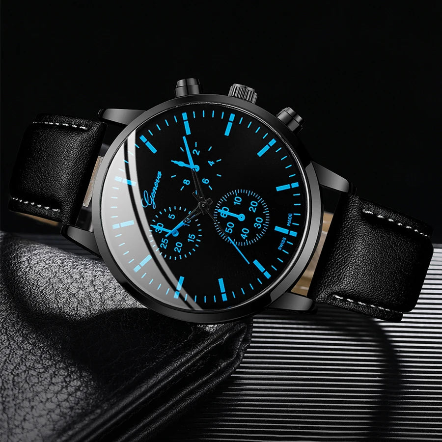 Men's Leather Strap Wrist Watch