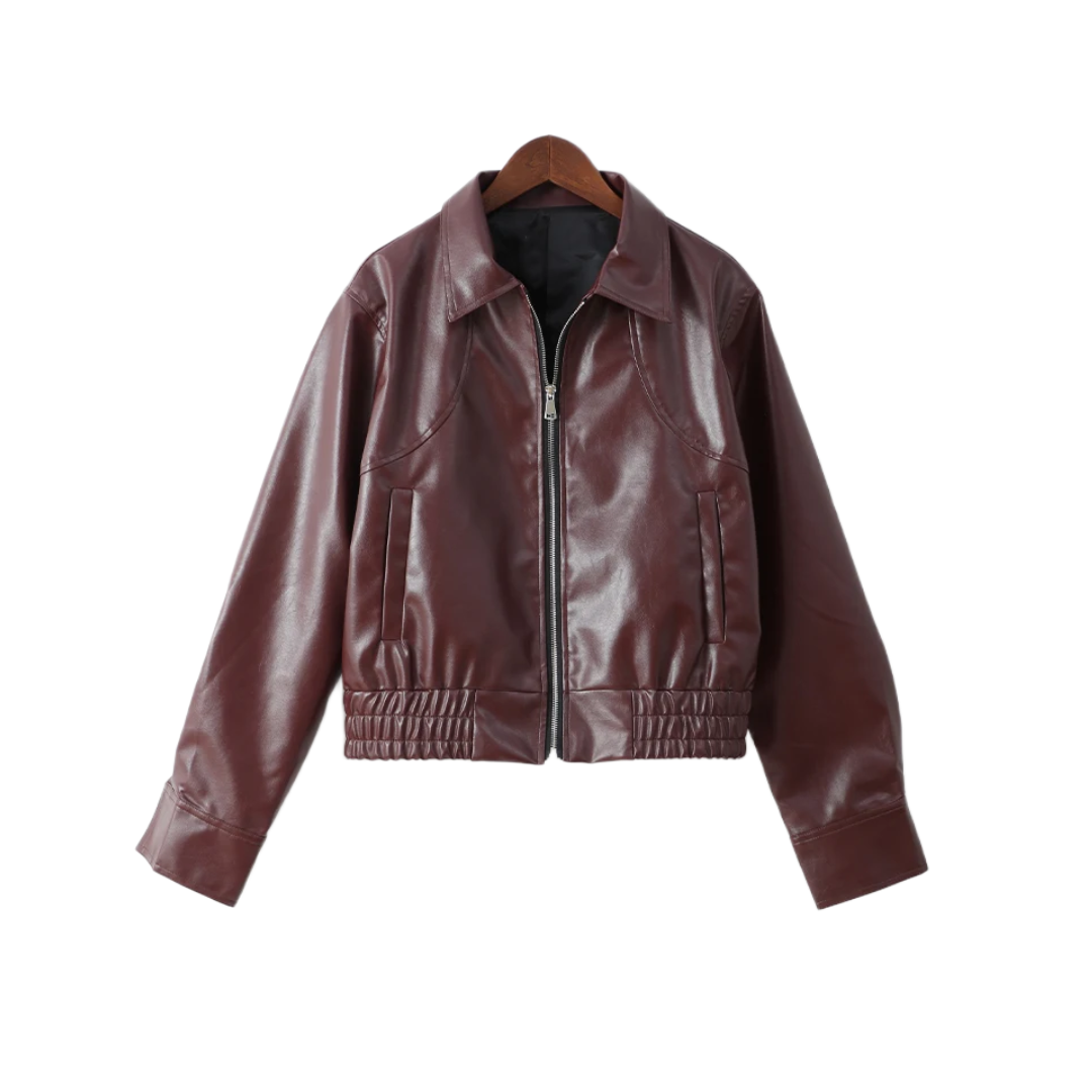 Women's Vintage Leather Jacket Loose Fit