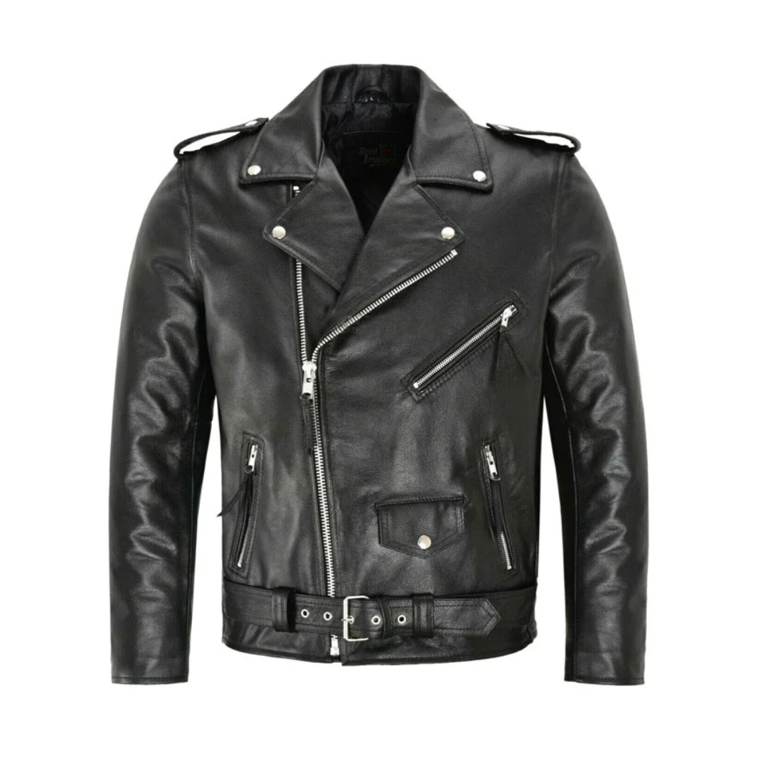 Men's Collared Retro Leather Jacket